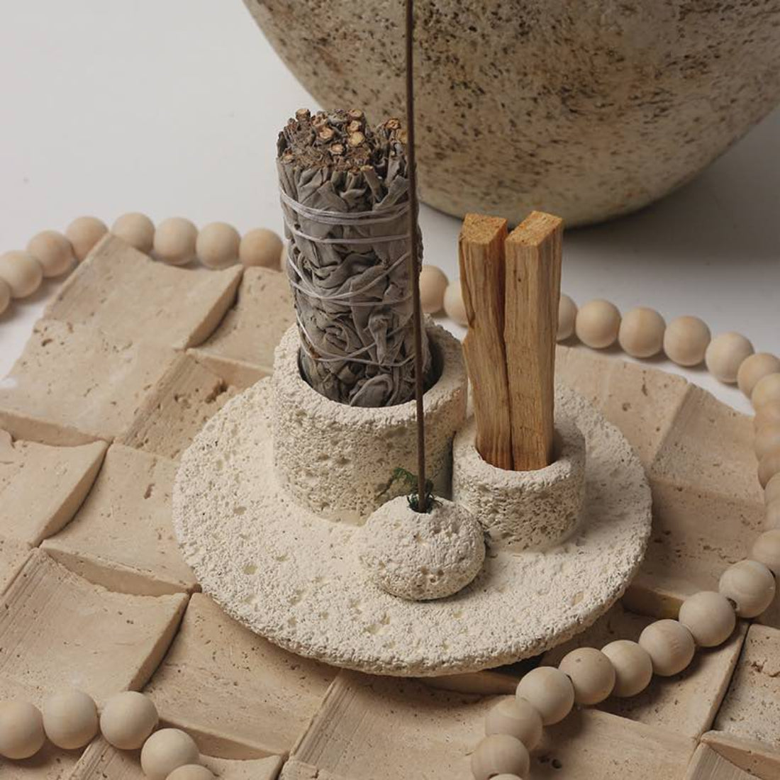 Nordic Style All-in-1 Candle Holder, Sage, Incense & Palo Santo