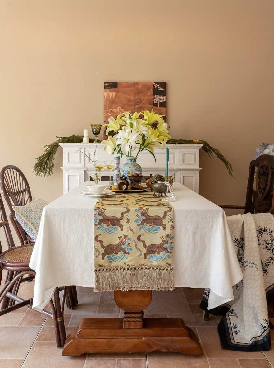 Vintage Oriental Style Table Runner for Elegant Festive Table