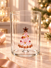 Christmas Tree Glass Tumblers Set of 2, Whimsical Glassware for Holiday Table Settings and Christmas Parties