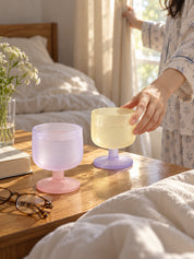 Morning Glow Frosted Glass Goblets Set of 2, Dopamine Pastel Wine Cocktail Glass for Table Setting