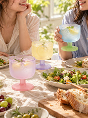 Morning Glow Frosted Glass Goblets Set of 2, Dopamine Pastel Wine Cocktail Glass for Table Setting
