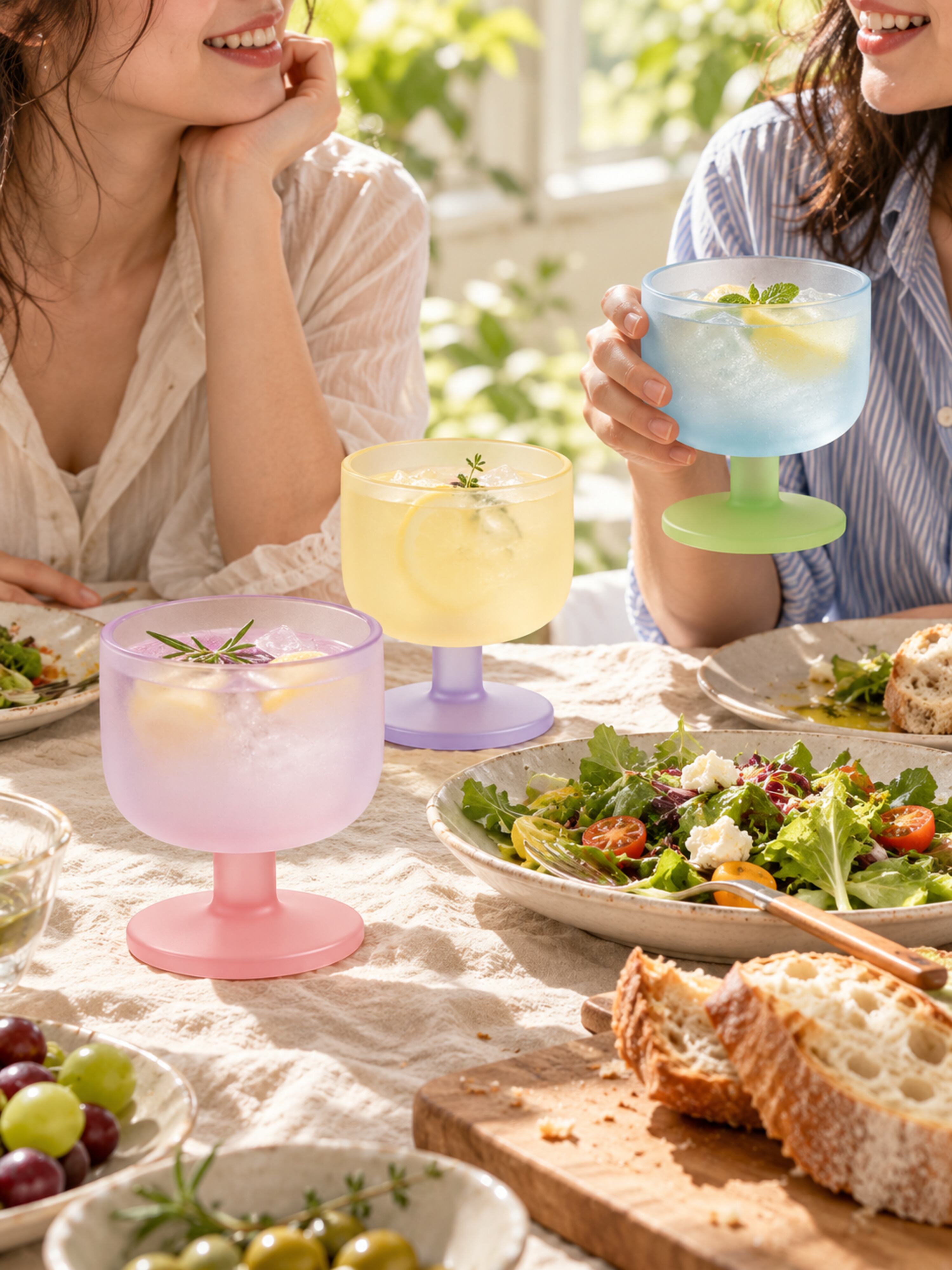 Morning Glow Frosted Glass Goblets Set of 2, Dopamine Pastel Wine Cocktail Glass for Table Setting