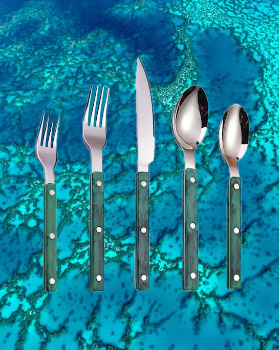 10 - Pcs Sleek Modern Flatware Set, Bistrot Stylish Cutlery Silverware - 10 - Pcs Sleek Modern Flatware Set - Coral Sea - INSPECIAL HOME