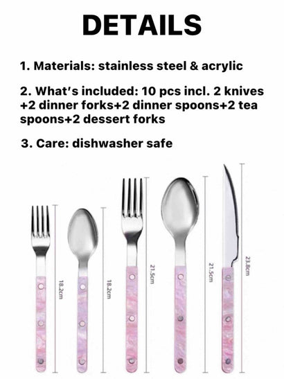 Set of 10 Sleek Modern Pinky Elegant Salt Lake Flatware Cutlery Silverware Set
