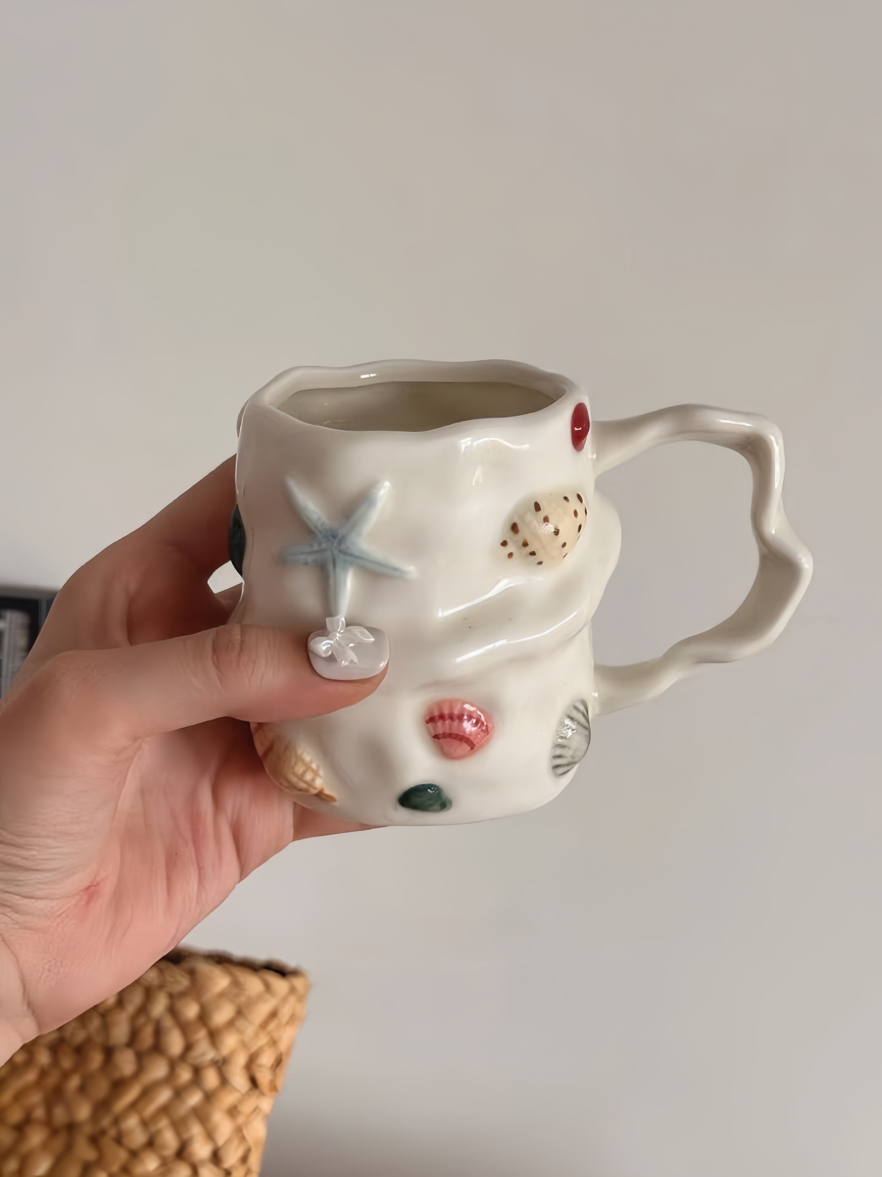 Seaside Treasures Ceramic Mug, Whimsical Coffee Tea Cup at Home or Work