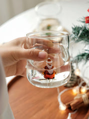 Christmas Cheer Glass Tumblers Set of 2, Whimsical Santa Xmas Tree Cups for Holiday Table Settings