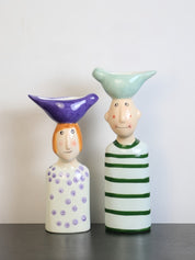 Couple Ceramic Flower Vase – Cute Whimsical Decor for Eclectic Shelf & Table