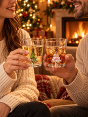 Christmas Tree Glass Tumblers Set of 2, Whimsical Glassware for Holiday Table Settings and Christmas Parties