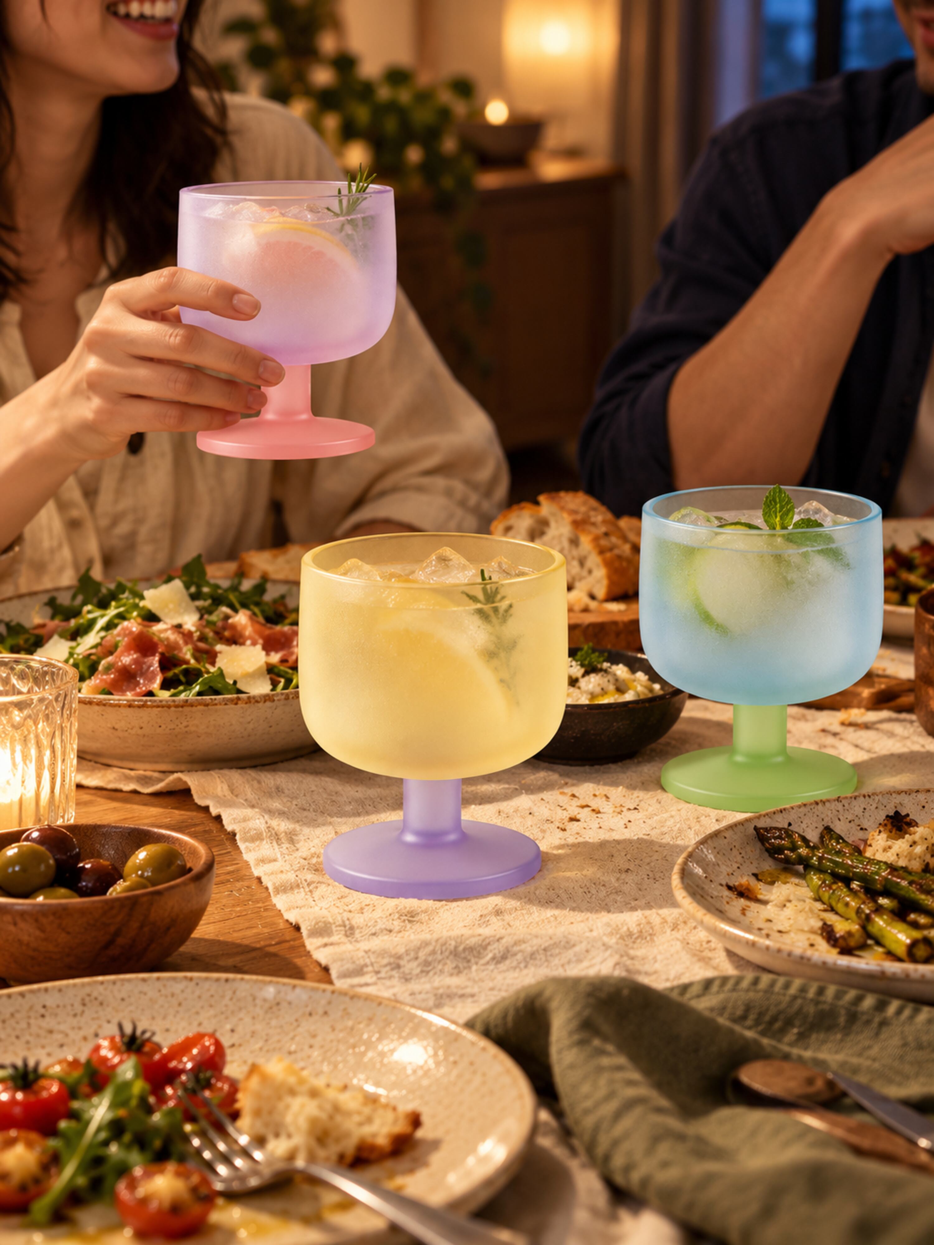 Morning Glow Frosted Glass Goblets Set of 2, Dopamine Pastel Wine Cocktail Glass for Table Setting