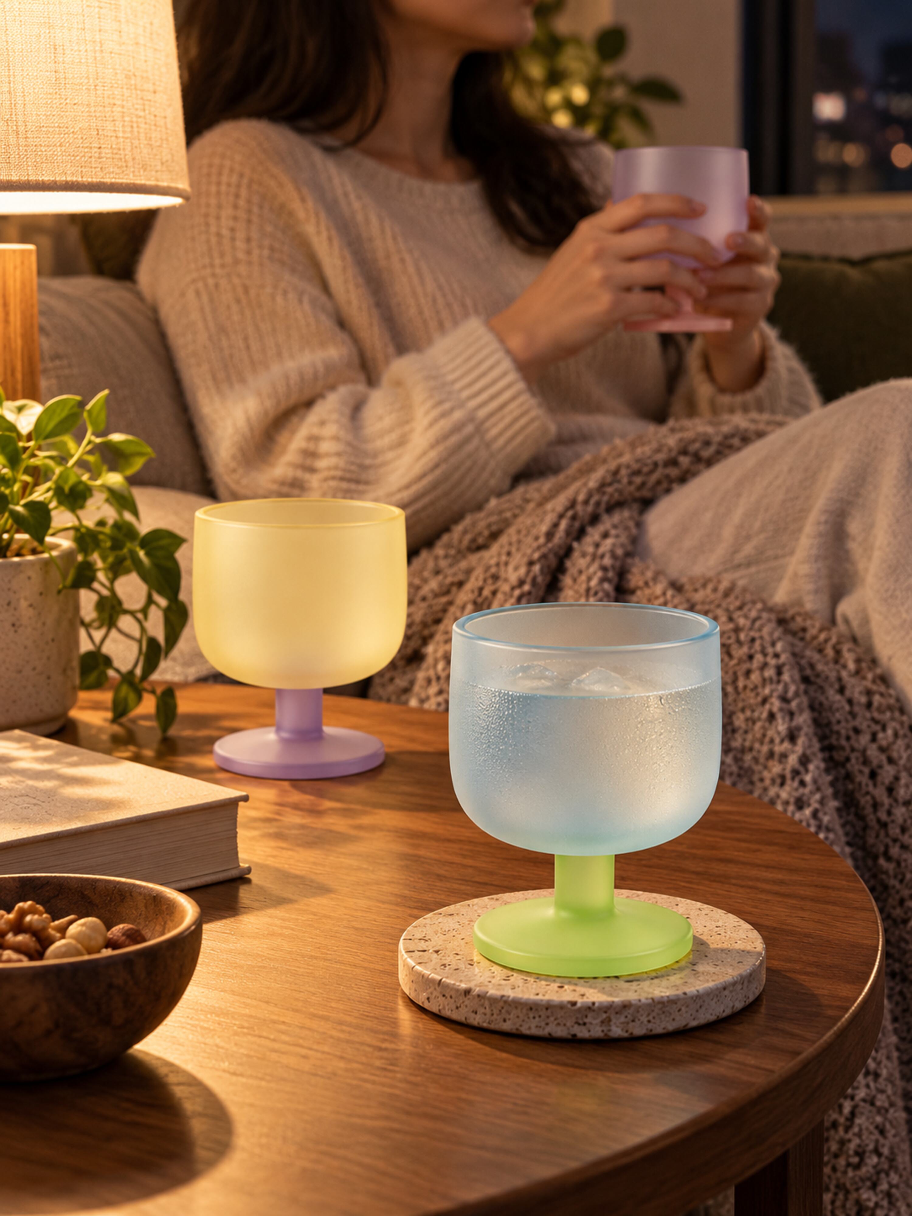 Morning Glow Frosted Glass Goblets Set of 2, Dopamine Pastel Wine Cocktail Glass for Table Setting