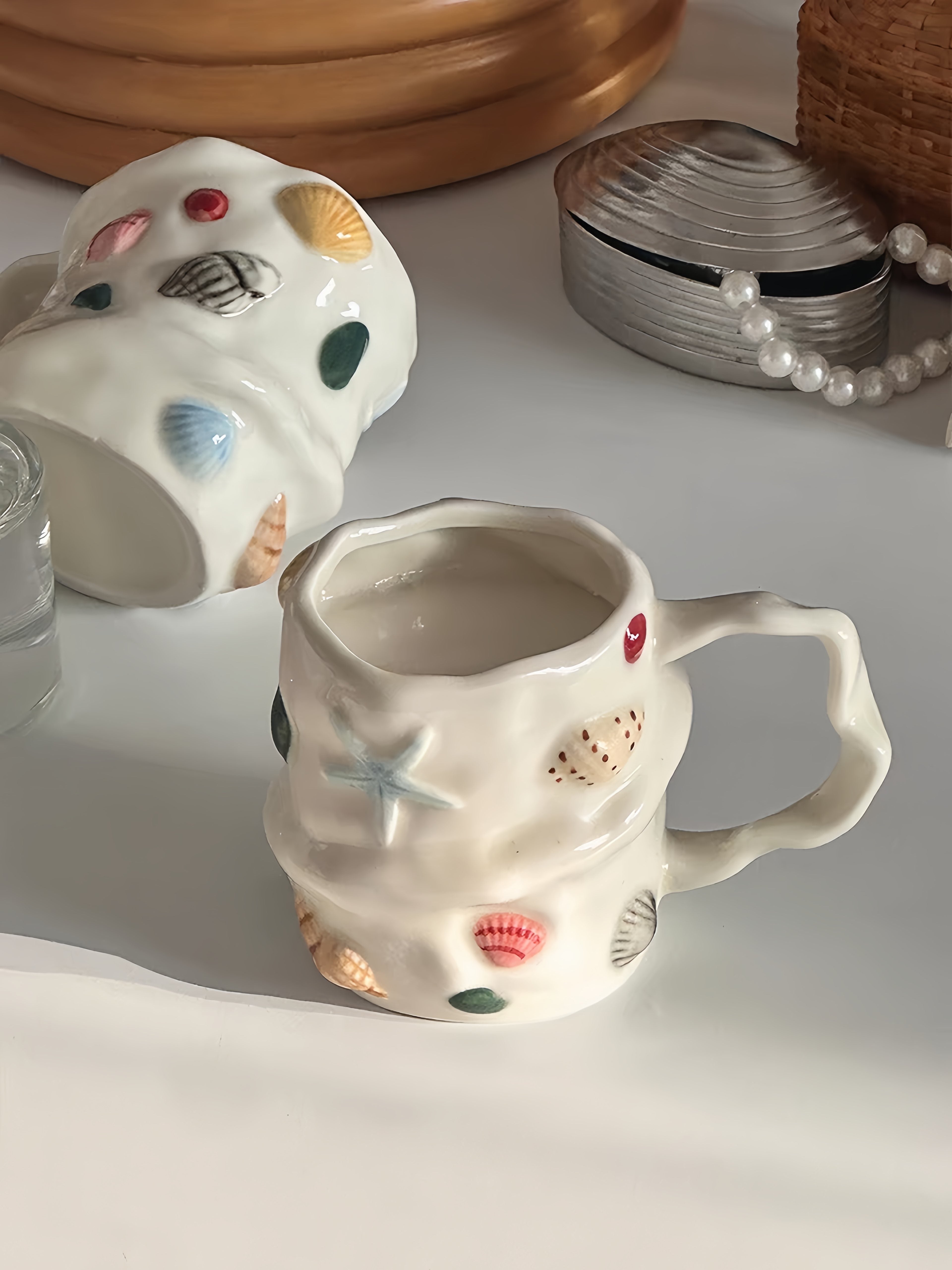Seaside Treasures Ceramic Mug, Whimsical Coffee Tea Cup at Home or Work