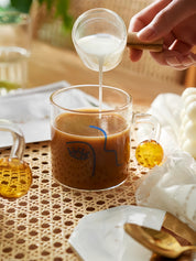 Artful Faces Glass Mug Set of 2, Playful Abstract Coffee, Espresso, Tea Cups with Handles