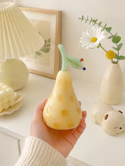 Golden Pear Glass Figurine, Whimsical Fruit Sculpture for Kitchen Shelf & Dining Table Decor