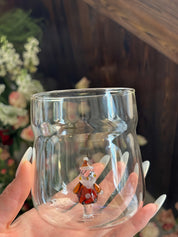 Christmas Cheer Glass Tumblers Set of 2, Whimsical Santa Xmas Tree Cups for Holiday Table Settings