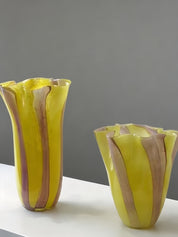 Waves of Color Hand-Blown Glass Vase, Eclectic Sculptural Centerpiece for Modern Table Setting