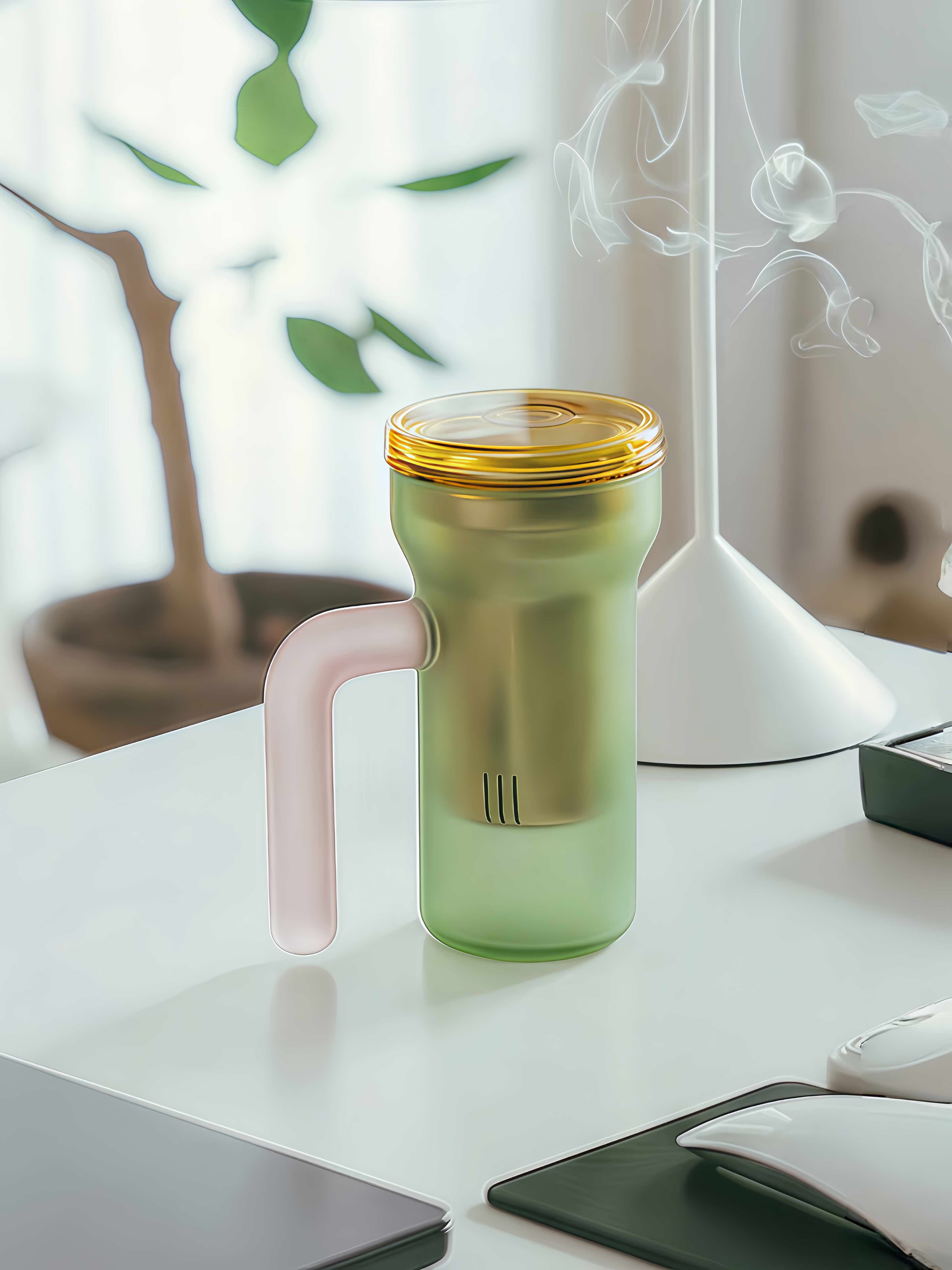 Color Play Lidded Glass Tea Infuser Mug – Cute Dopamine Loose Leaf Tea Cup for the Office, Dishwasher Safe