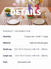 Artful Faces Glass Mug Set of 2, Playful Abstract Coffee, Espresso, Tea Cups with Handles