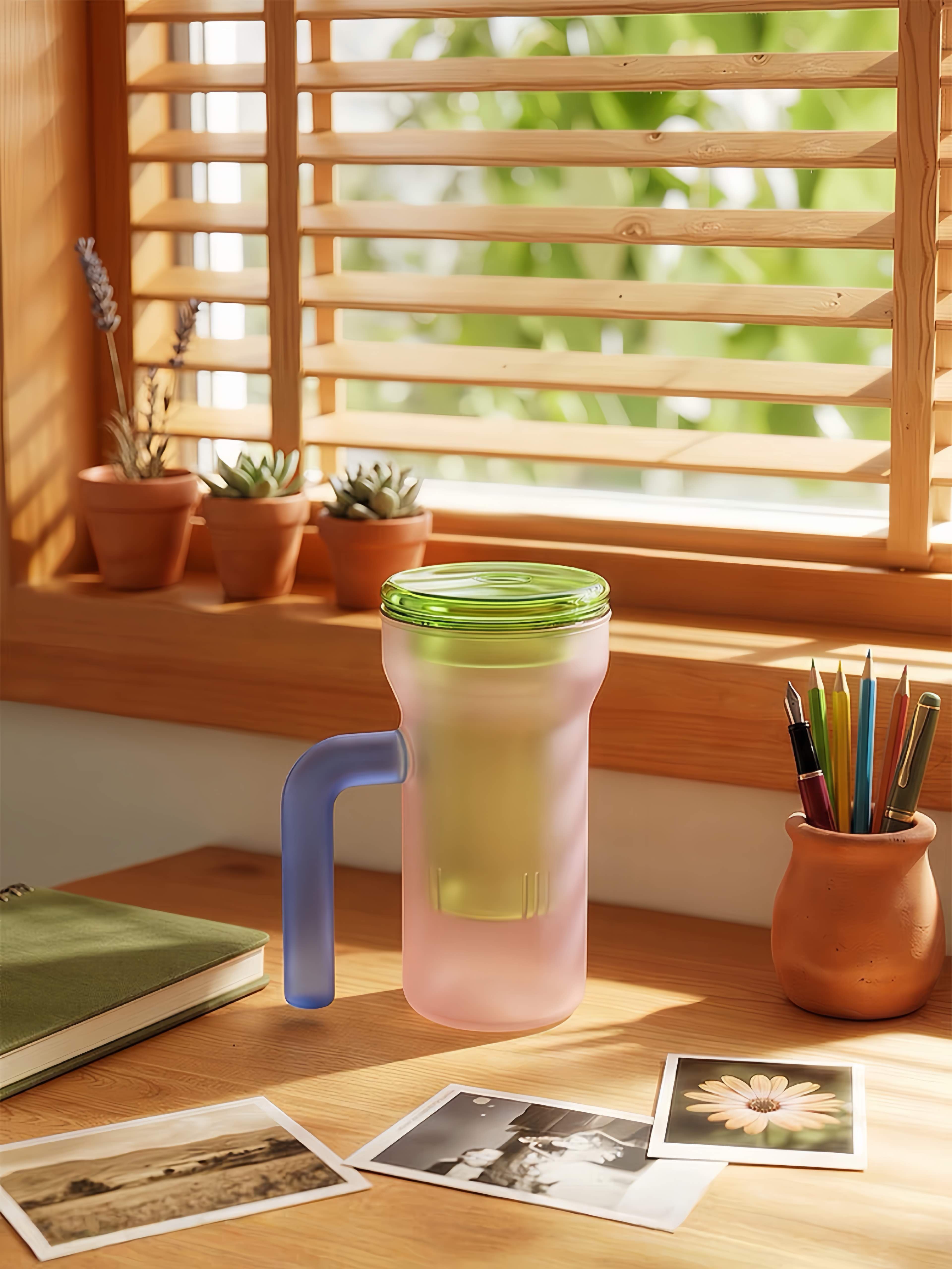 Color Play Lidded Glass Tea Infuser Mug – Cute Dopamine Loose Leaf Tea Cup for the Office, Dishwasher Safe