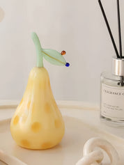 Golden Pear Glass Figurine, Whimsical Fruit Sculpture for Kitchen Shelf & Dining Table Decor