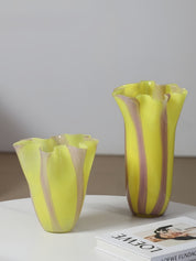 Waves of Color Hand-Blown Glass Vase, Eclectic Sculptural Centerpiece for Modern Table Setting