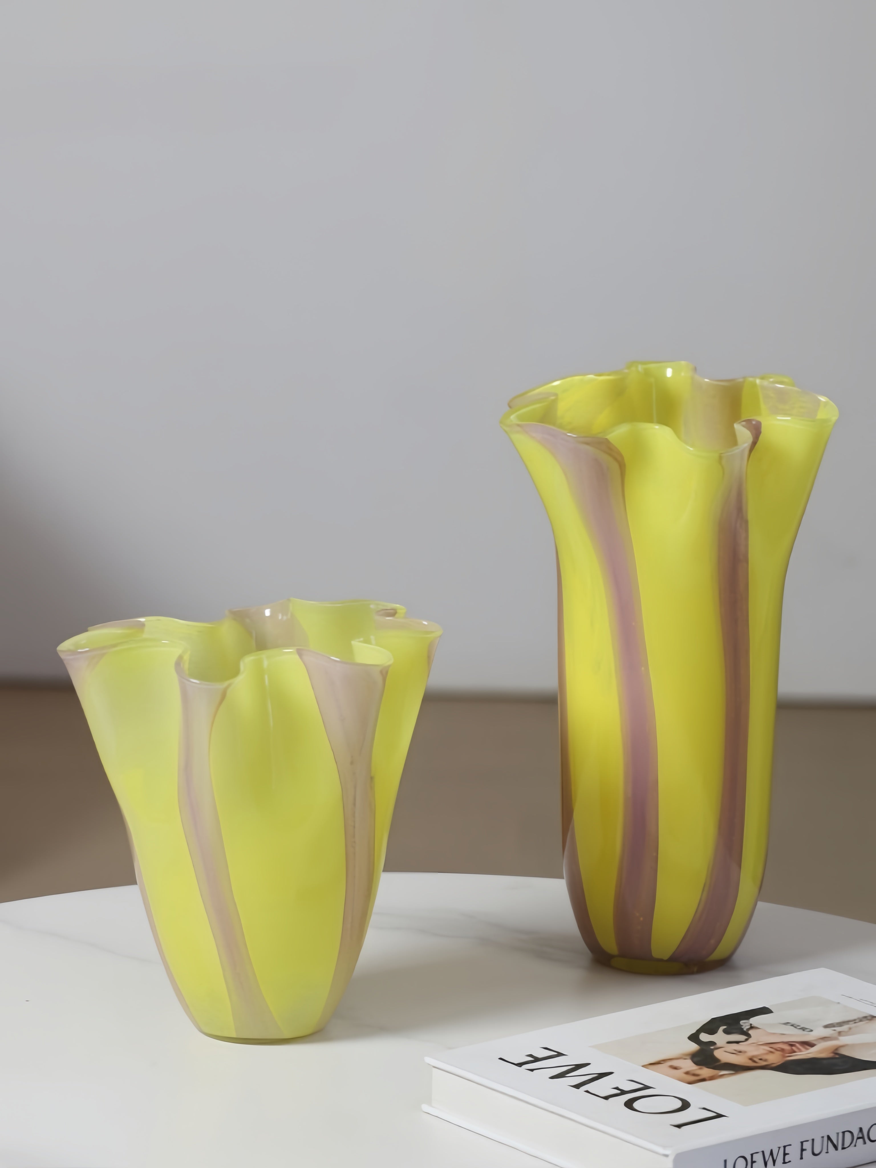 Waves of Color Hand-Blown Glass Vase, Eclectic Sculptural Centerpiece for Modern Table Setting