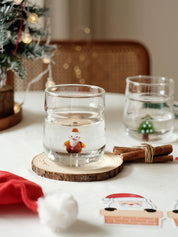 Christmas Cheer Glass Tumblers Set of 2, Whimsical Santa Xmas Tree Cups for Holiday Table Settings