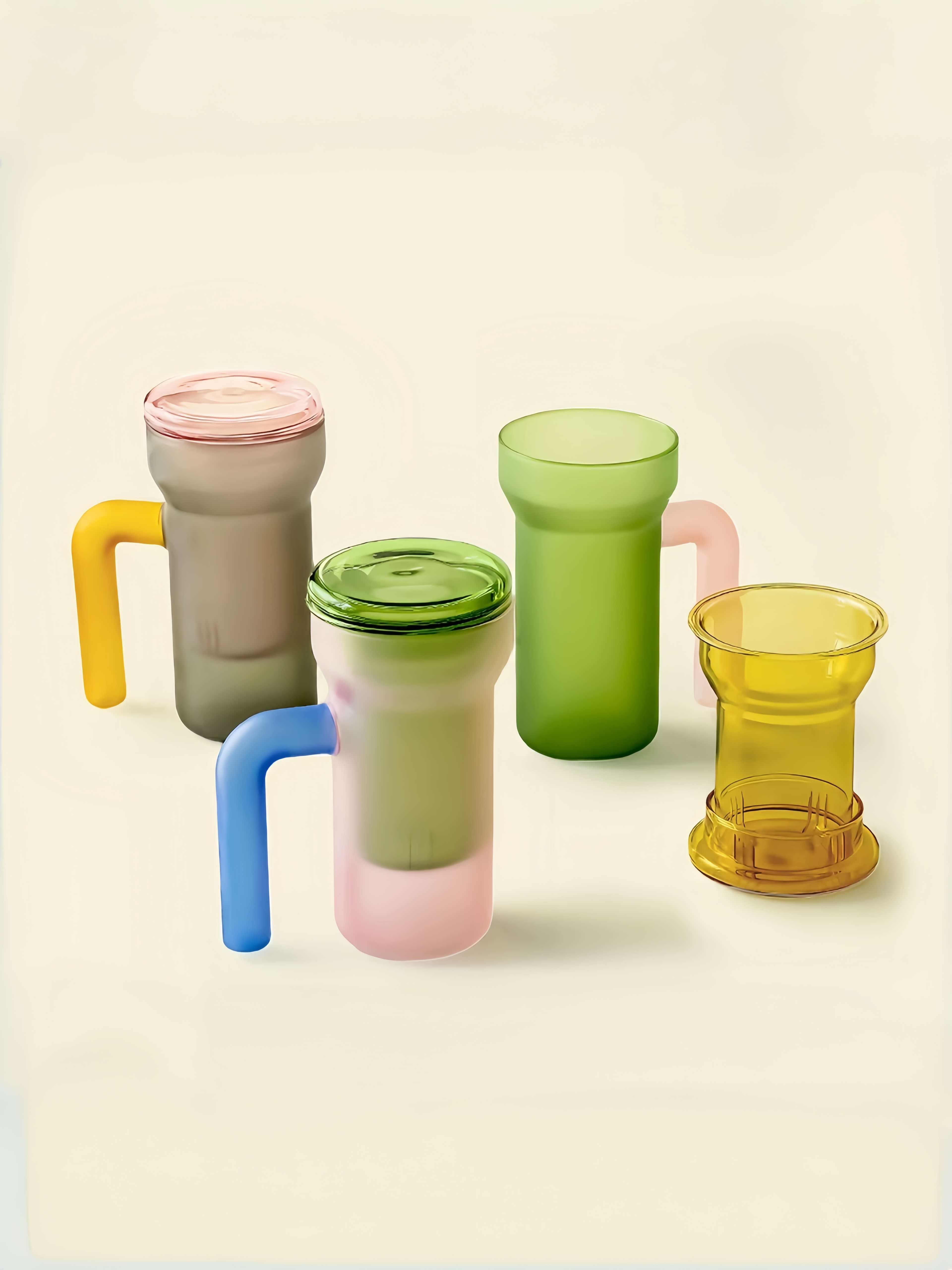 Color Play Lidded Glass Tea Infuser Mug – Cute Dopamine Loose Leaf Tea Cup for the Office, Dishwasher Safe