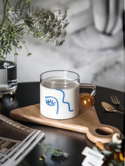 Artful Faces Glass Mug Set of 2, Playful Abstract Coffee, Espresso, Tea Cups with Handles