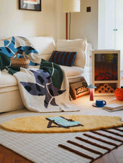 Beach Day Floor Rug, Machine-washable Soft Playful Coastal Style Accent Decorative Rug