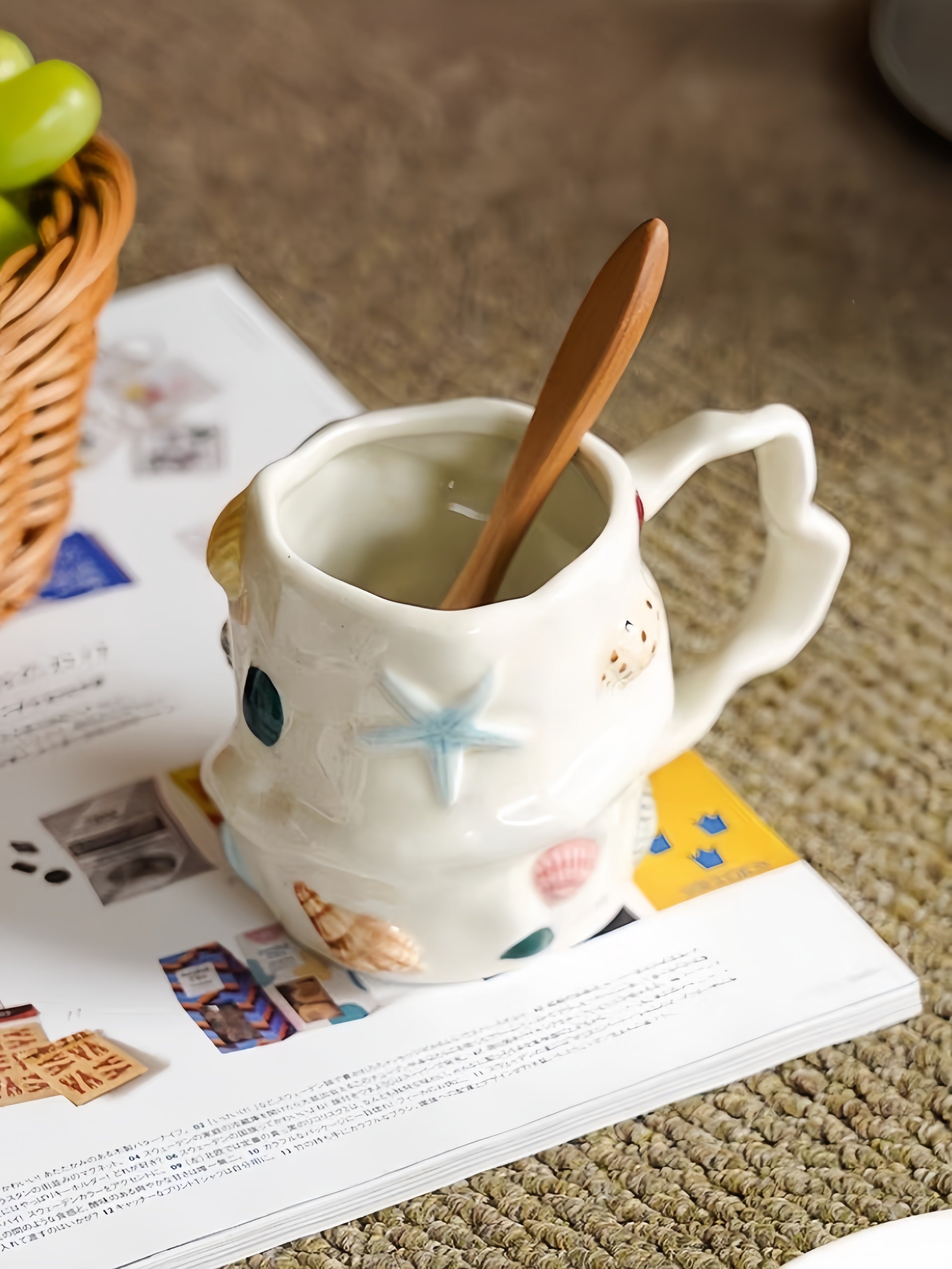 Seaside Treasures Ceramic Mug, Whimsical Coffee Tea Cup at Home or Work