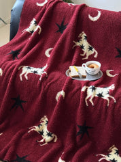 Moonlit Gallop Throw Blanket, Retro Soft & Fluffy Sofa Throw for Cozy Living Room Decor