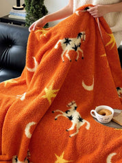 Moonlit Gallop Throw Blanket, Retro Soft & Fluffy Sofa Throw for Cozy Living Room Decor