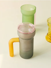 Color Play Lidded Glass Tea Infuser Mug – Cute Dopamine Loose Leaf Tea Cup for the Office, Dishwasher Safe