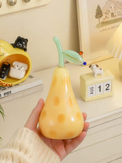 Golden Pear Glass Figurine, Whimsical Fruit Sculpture for Kitchen Shelf & Dining Table Decor