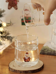 Christmas Cheer Glass Tumblers Set of 2, Whimsical Santa Xmas Tree Cups for Holiday Table Settings