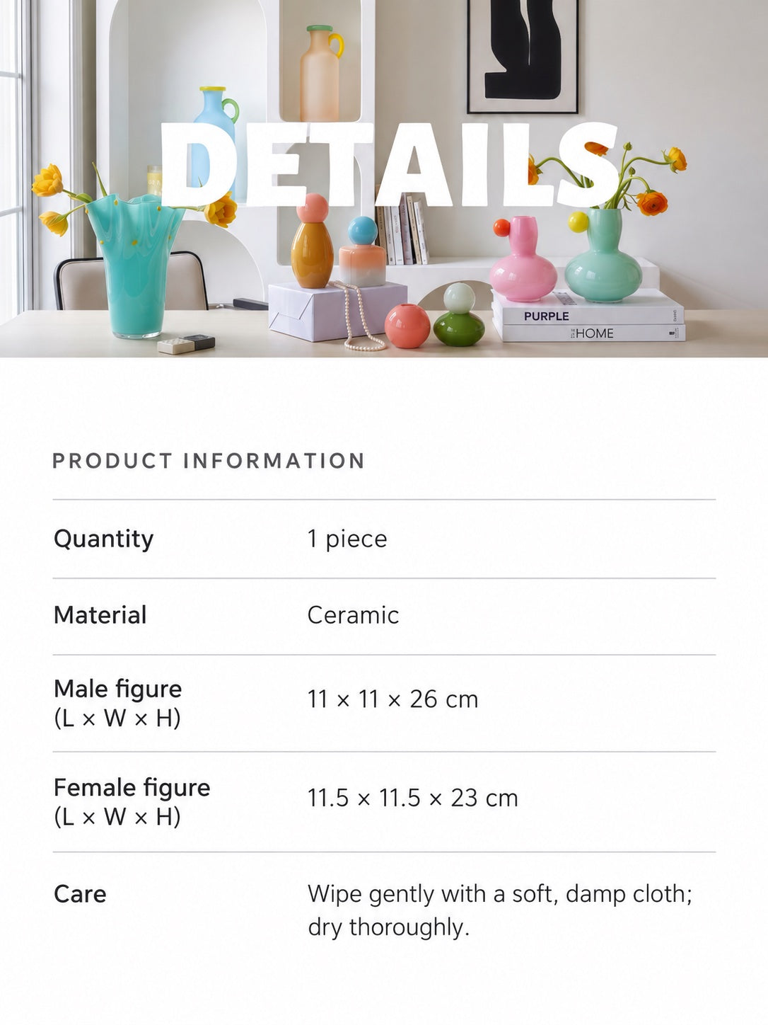 Couple Ceramic Flower Vase – Cute Whimsical Decor for Eclectic Shelf & Table