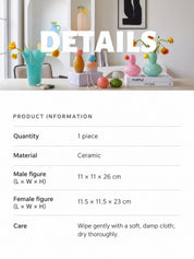 Couple Ceramic Flower Vase – Cute Whimsical Decor for Eclectic Shelf & Table