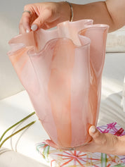 Waves of Color Hand-Blown Glass Vase, Eclectic Sculptural Centerpiece for Modern Table Setting
