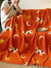 Moonlit Gallop Throw Blanket, Retro Soft & Fluffy Sofa Throw for Cozy Living Room Decor