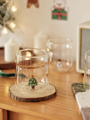 Christmas Cheer Glass Tumblers Set of 2, Whimsical Santa Xmas Tree Cups for Holiday Table Settings