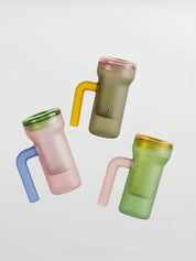 Color Play Lidded Glass Tea Infuser Mug – Cute Dopamine Loose Leaf Tea Cup for the Office, Dishwasher Safe