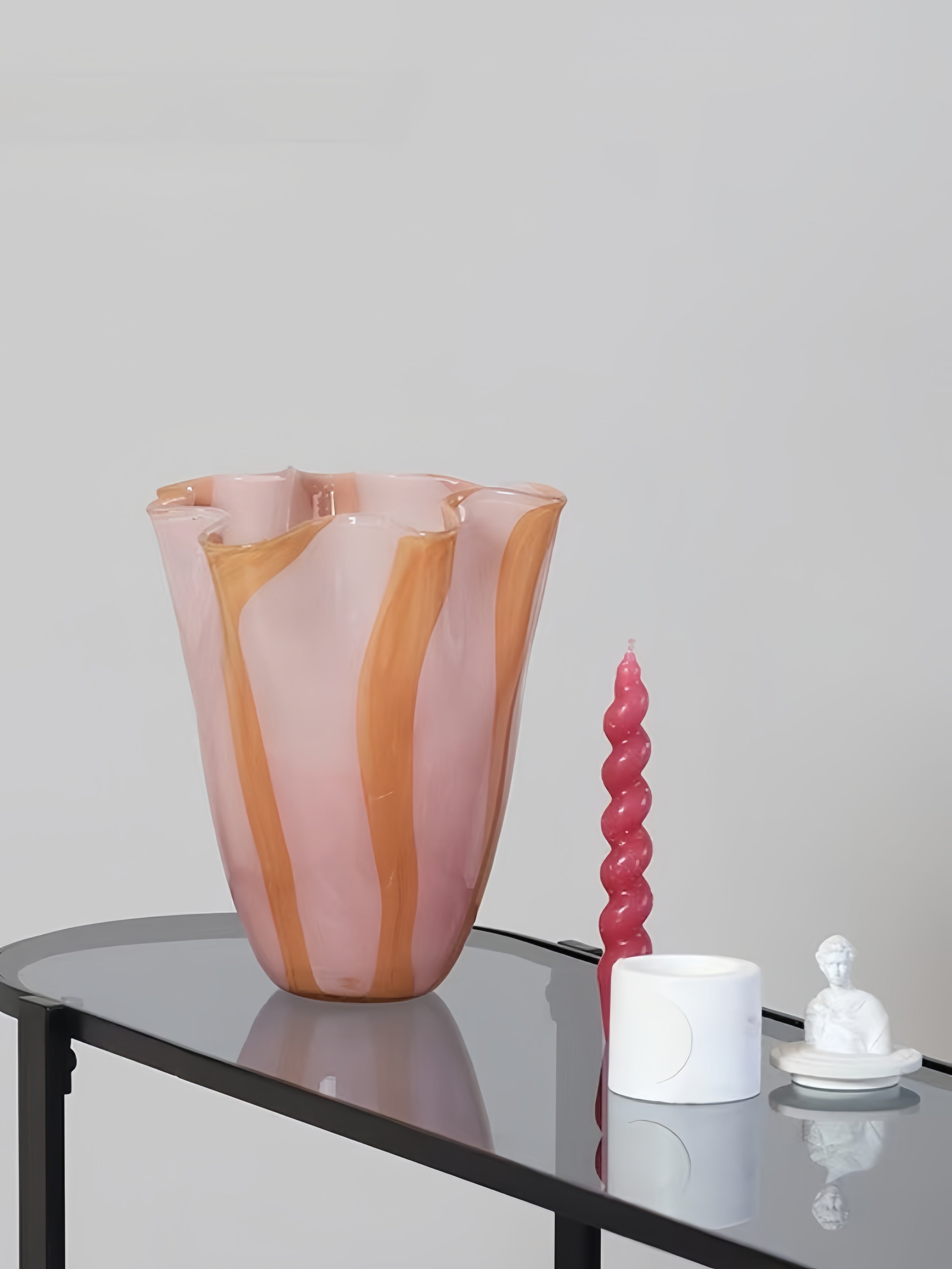 Waves of Color Hand-Blown Glass Vase, Eclectic Sculptural Centerpiece for Modern Table Setting