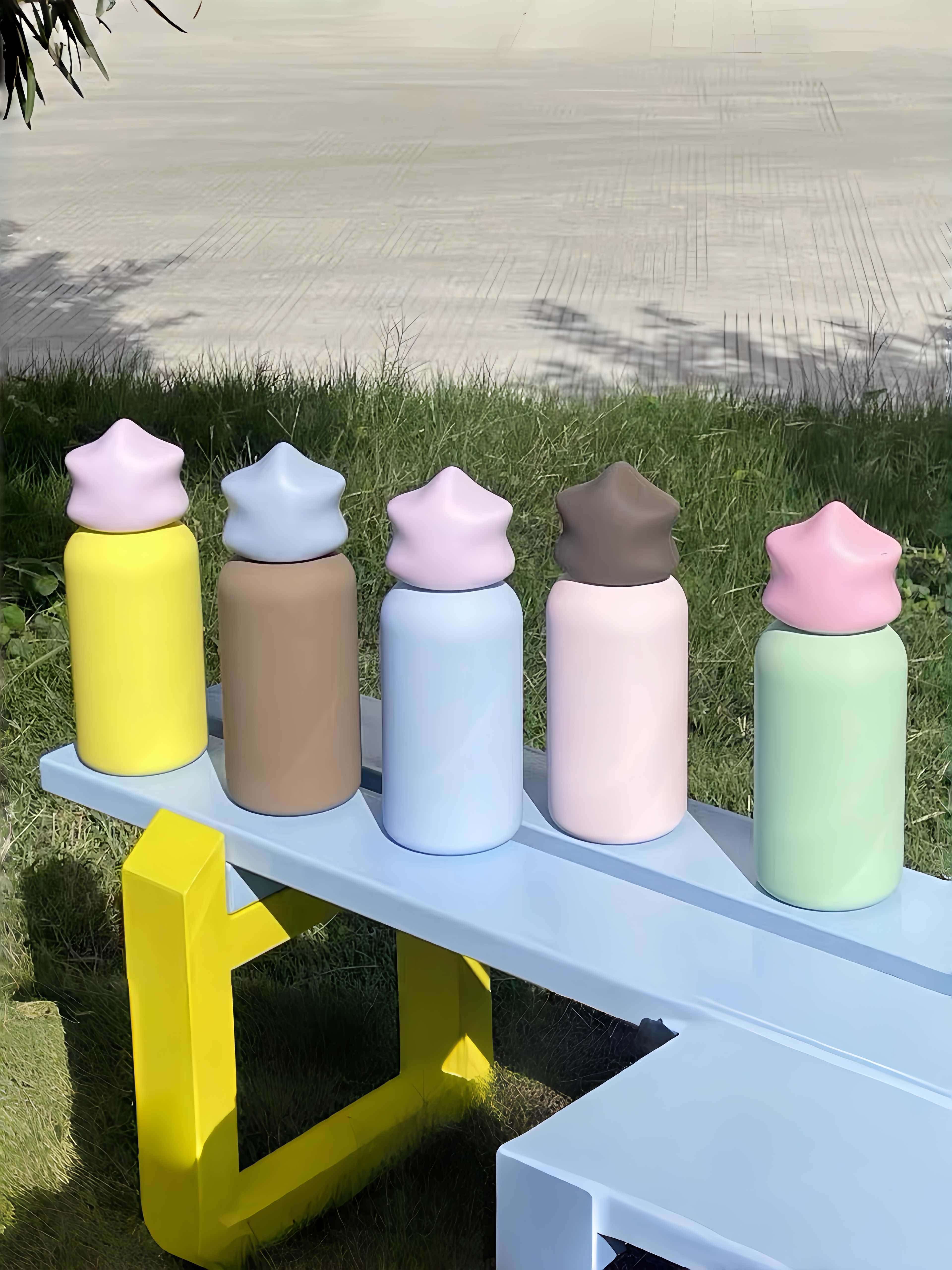 Dopamine Pastel Star Stainless Steel Thermos, Cute Compact Lightweight Vacuum Insulated Water Bottle