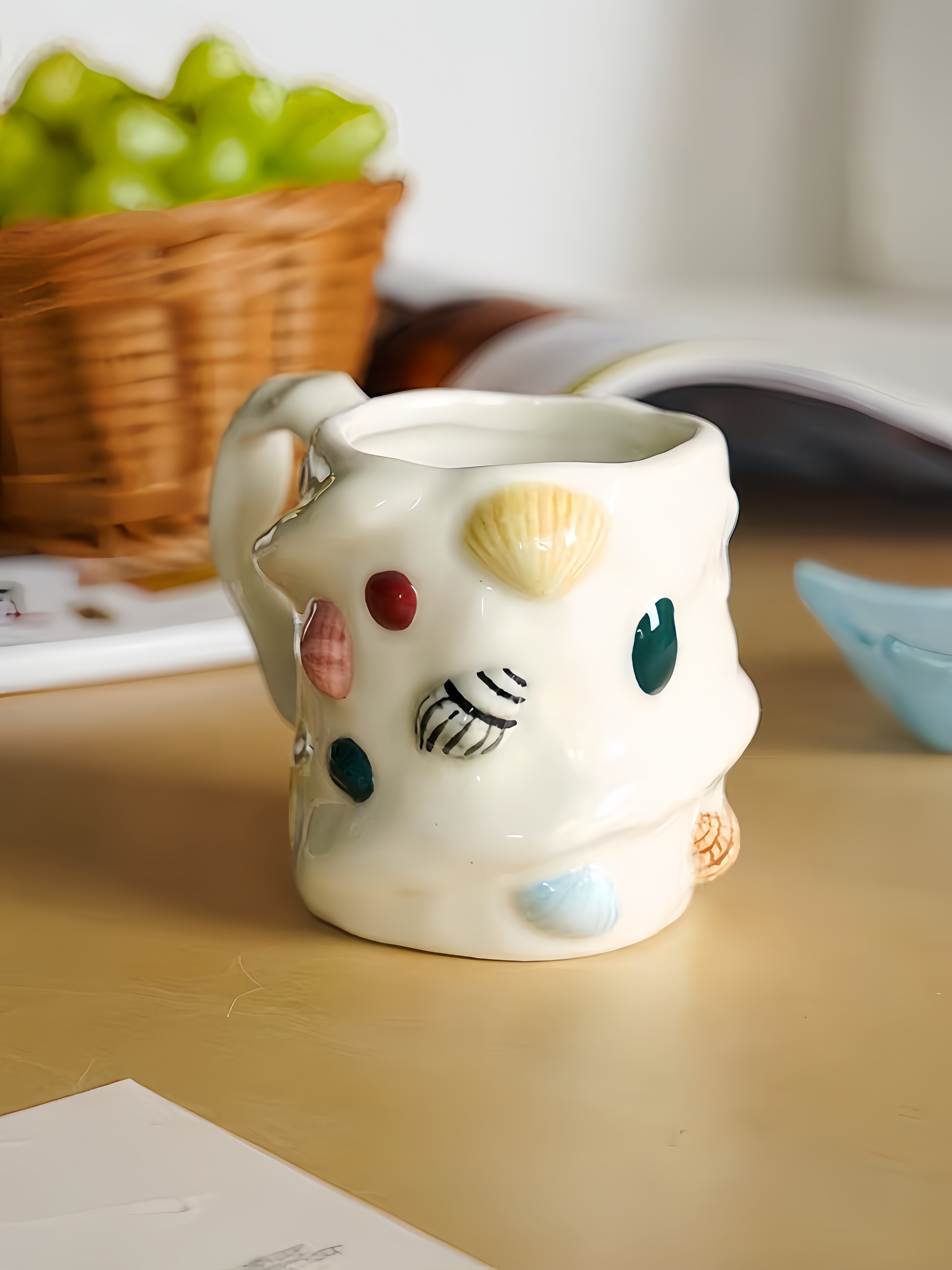 Seaside Treasures Ceramic Mug, Whimsical Coffee Tea Cup at Home or Work