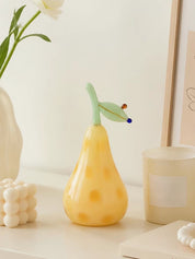 Golden Pear Glass Figurine, Whimsical Fruit Sculpture for Kitchen Shelf & Dining Table Decor