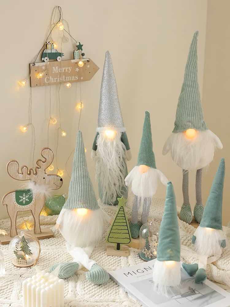 Nordic Christmas Gnomes Elves Dolls Ornaments Decors with Led Lights