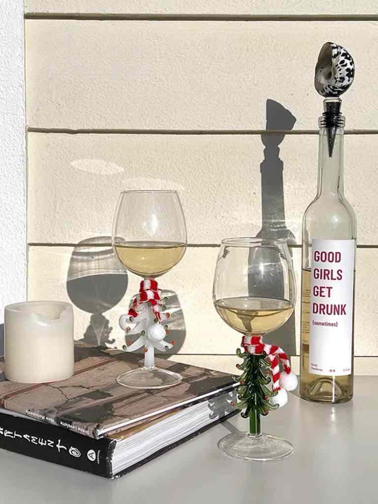 Handblown Christmas Tree Wine Glasses Set of 2 Pcs