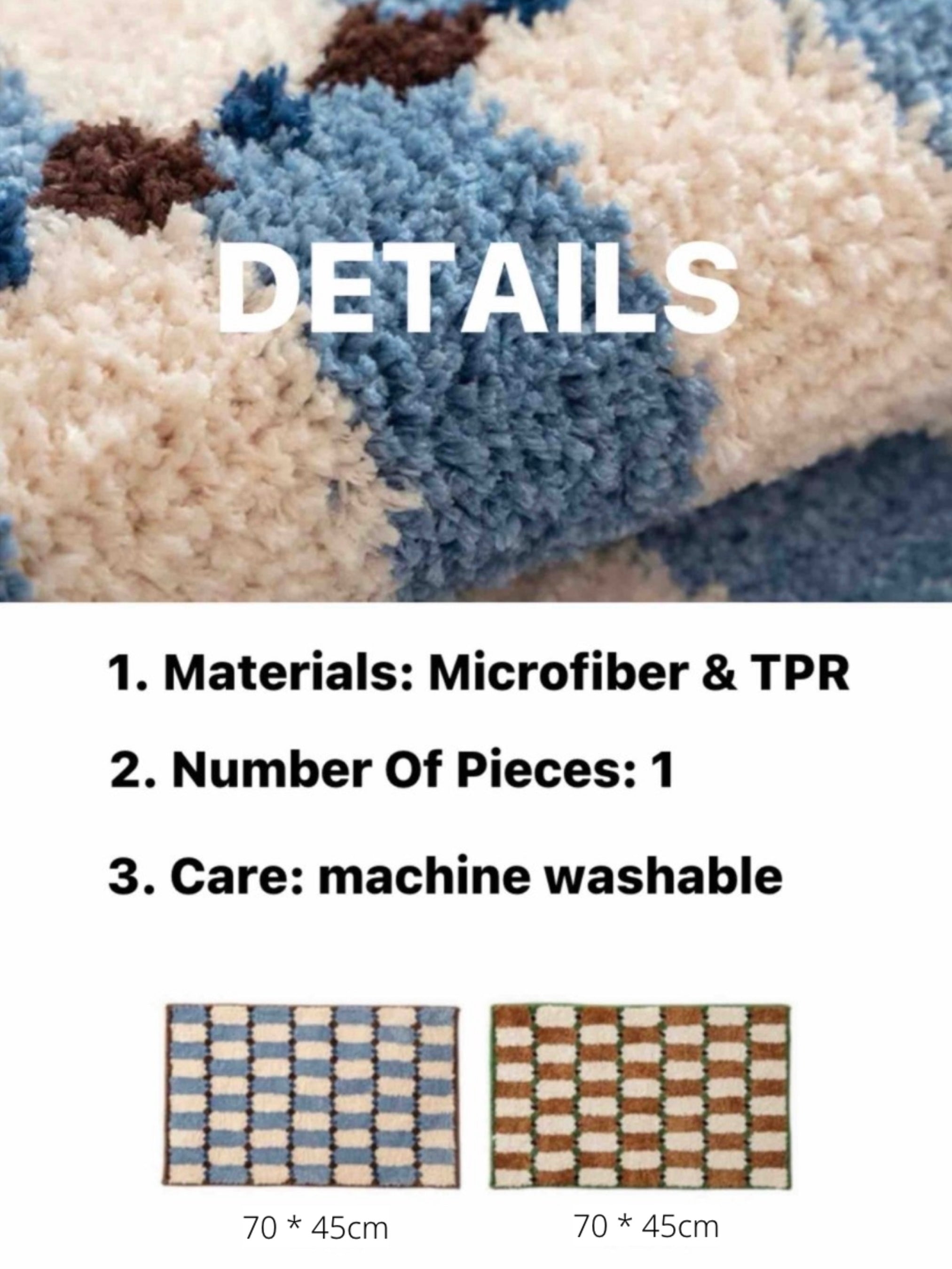 Retro Checker Bath Rug, Machine-washable, Ultra Soft & Absorbent