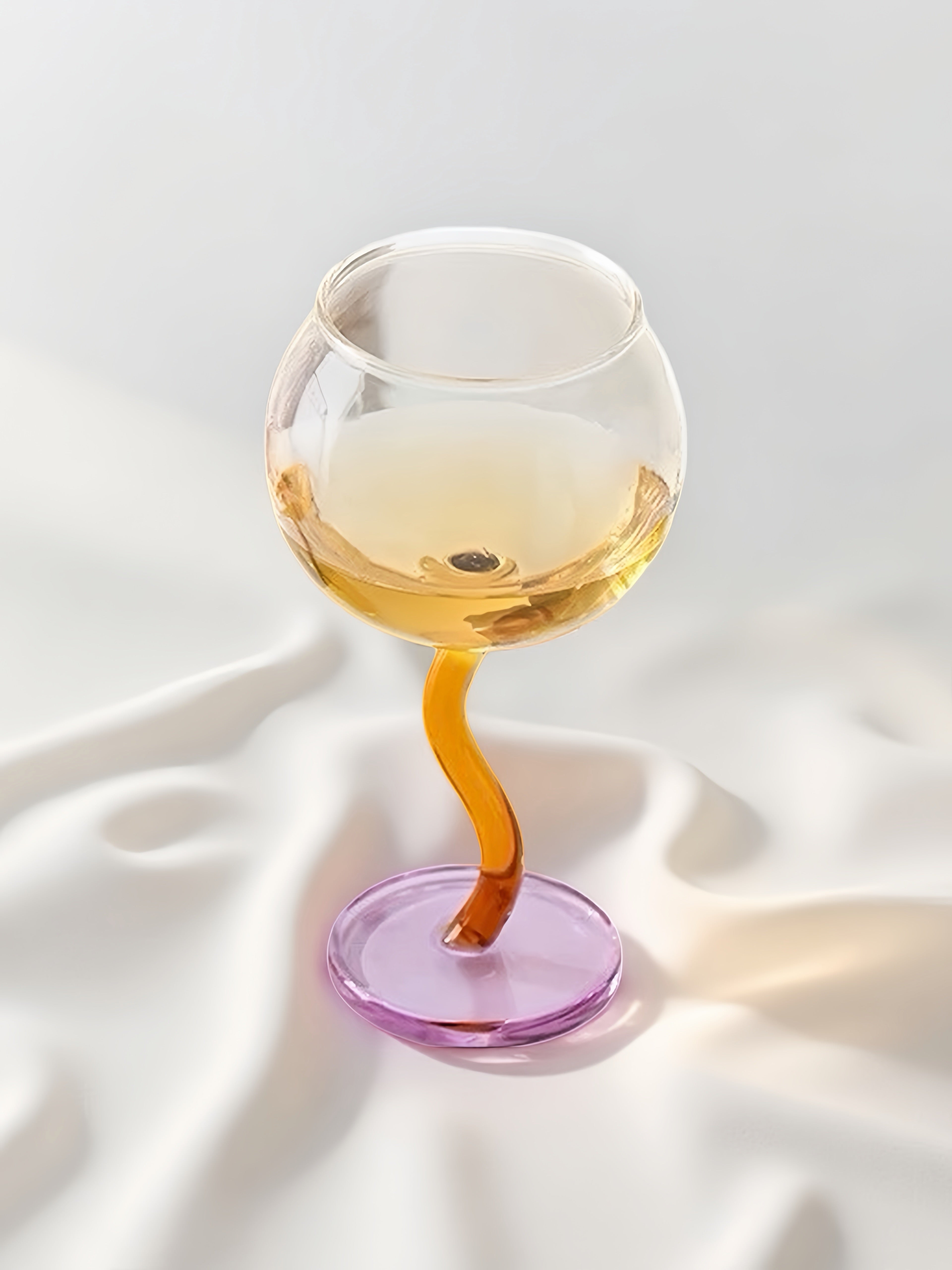 Handblown Bubble Wine Glass - Retro Whimsical Eclectic Wavy Stemmed Goblets