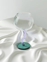 Handblown Bubble Wine Glass - Retro Whimsical Eclectic Wavy Stemmed Goblets